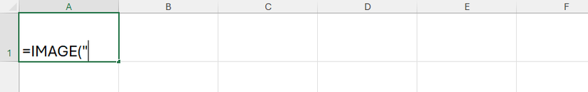 The opening of an IMAGE formula, including the opening parenthesis and double quotes, is typed into cell A1 in Excel.