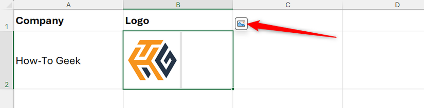 The Place Over Cells icon next to a cell containing an in-cell image in Excel is selected.