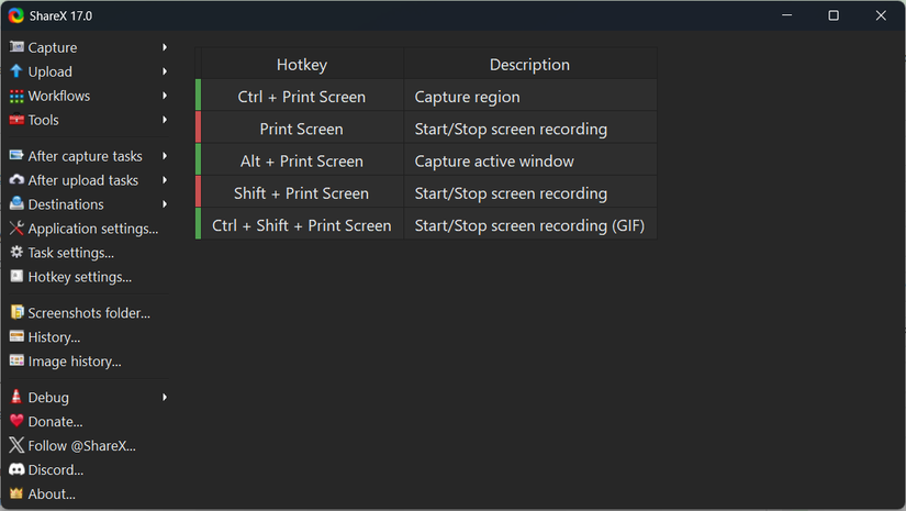 The portable version of ShareX