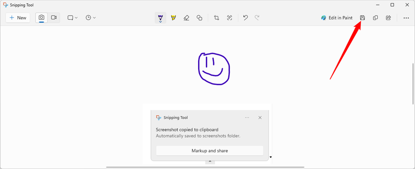 O botão Salvar na ferramenta de recorte do Windows 11.