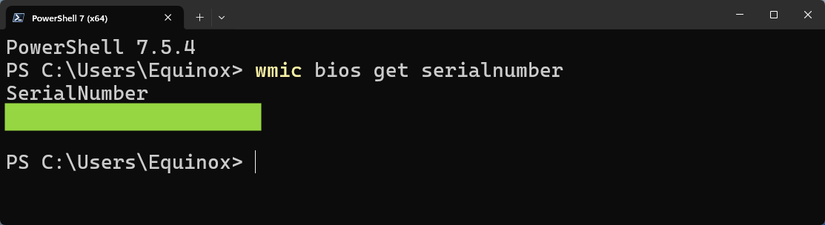 O número de série no Windows 11 PowerShell.