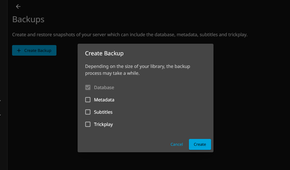 The system backup interface on Jellyfin 10.11.0.