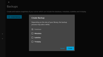 The system backup interface on Jellyfin 10.11.0.