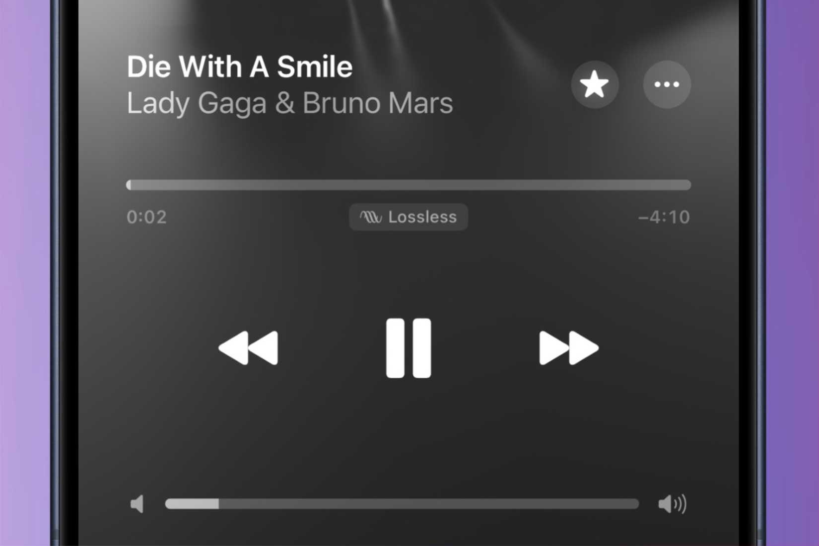 Lossless audio logo in the Now Playing screen in Apple Music on an iPhone.