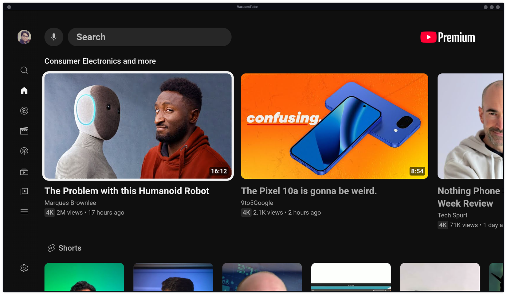 VacuumTube offers a console-like user interface.