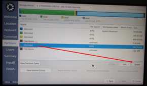 Selecting an existing partition to delete in Calamares.