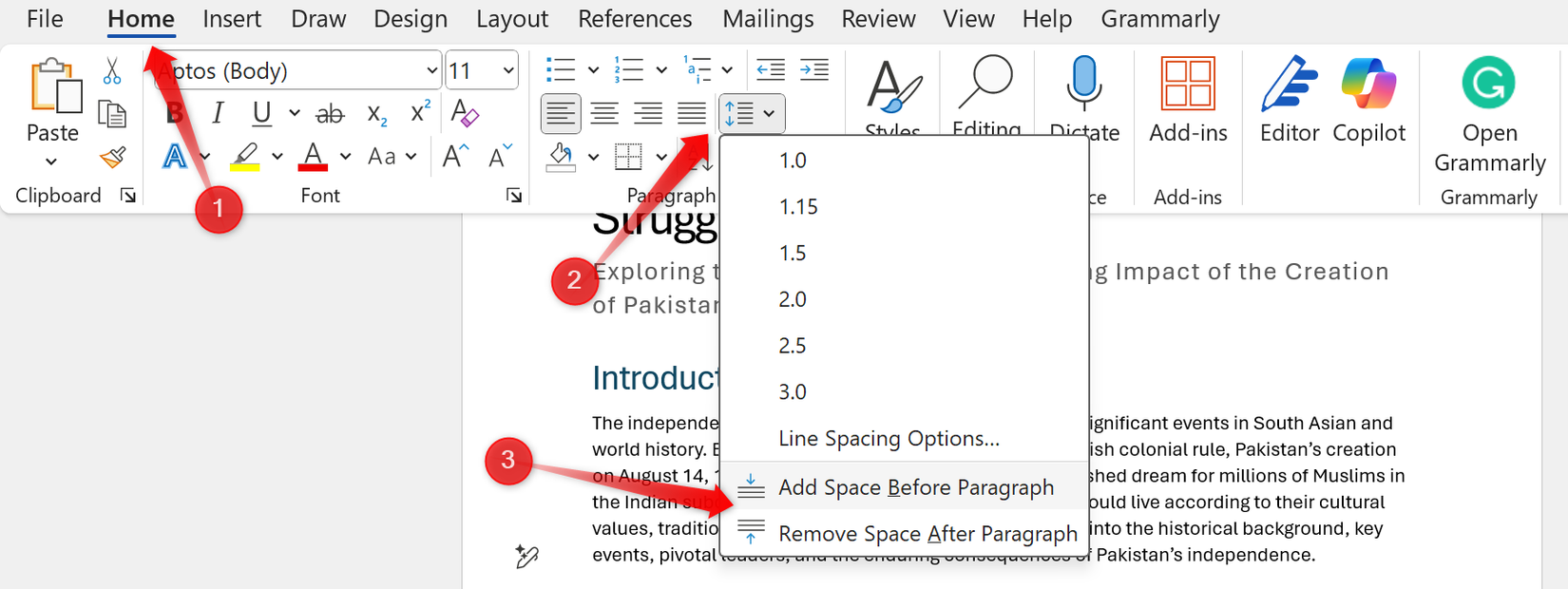 Alterando o espaçamento entre linhas e parágrafos no Microsoft Word.