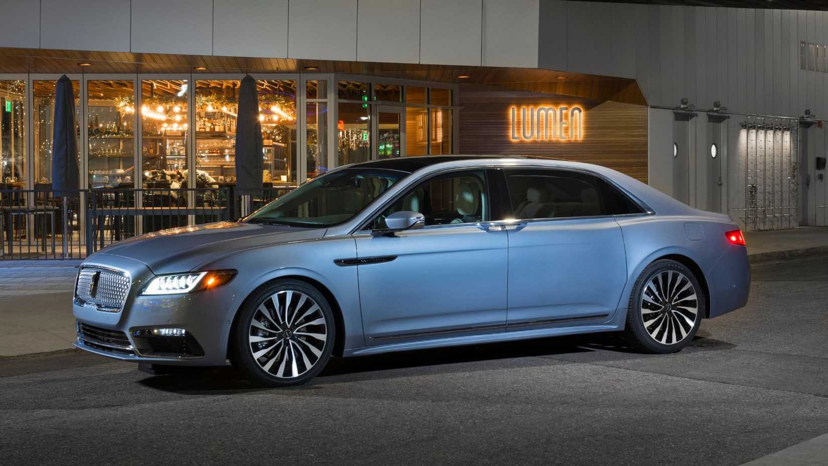 Static front 3/4 shot of a 2019 Lincoln Continental Coach Doors.
