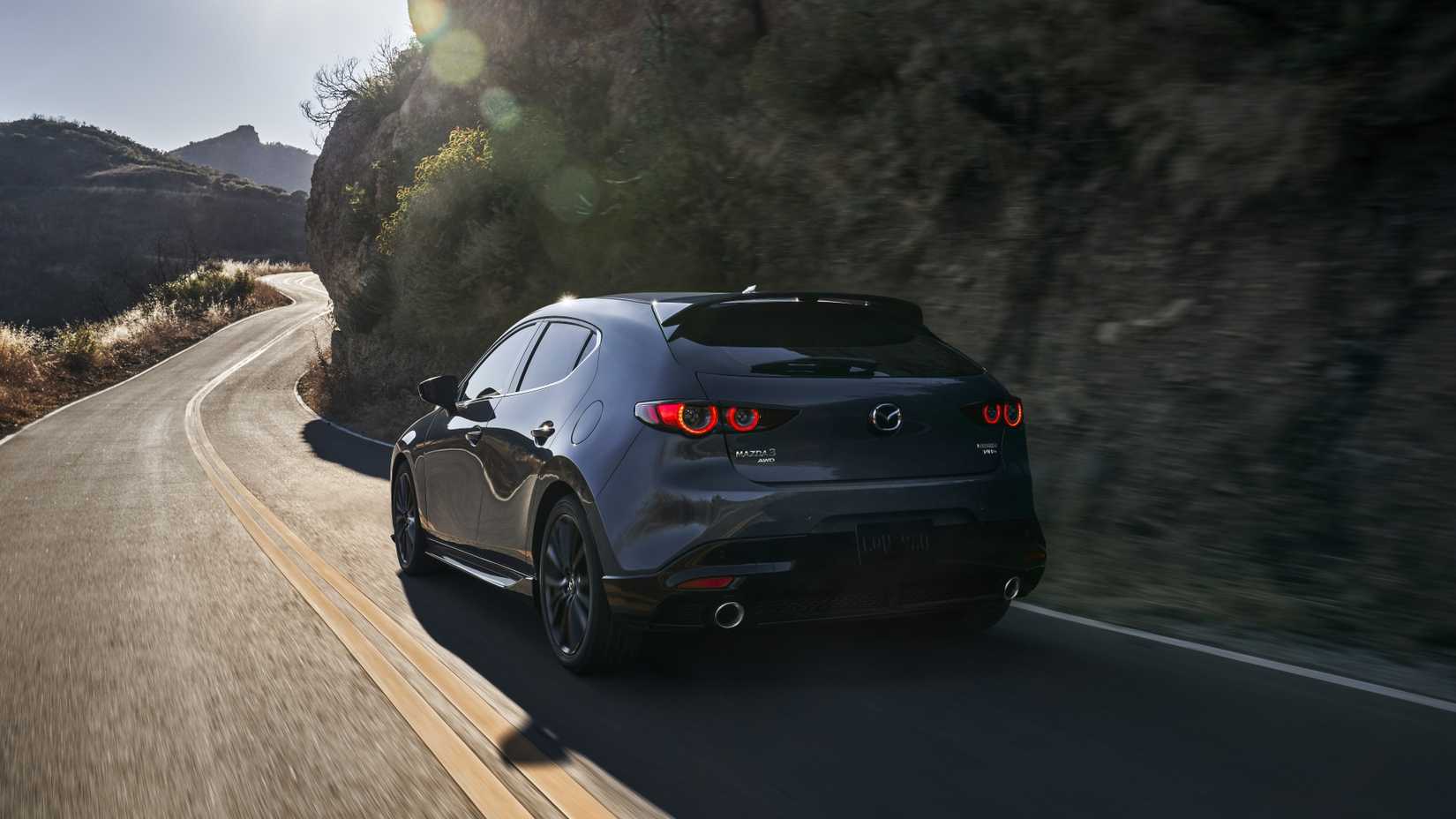 Rear 3/4 shot of a 2021 Mazda 3