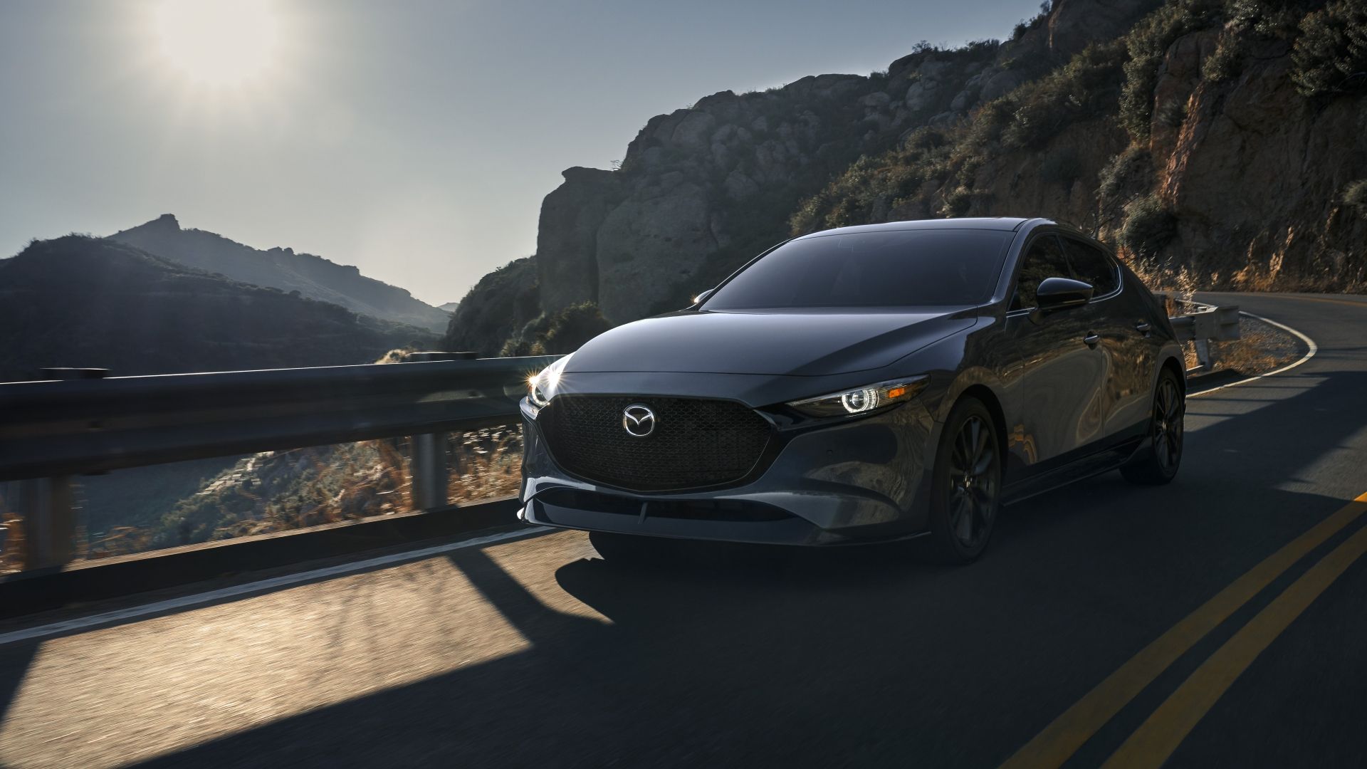 Front 3/4 shot of a 2021 Mazda 3