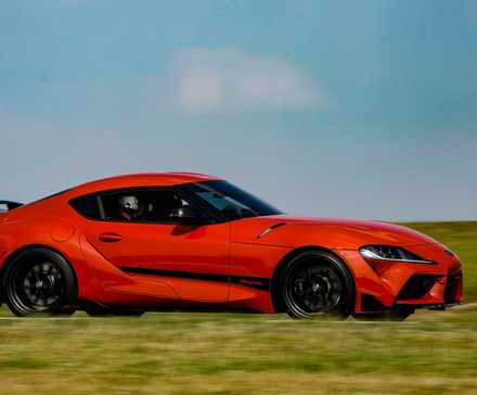 Side action shot of a 2024 Toyota GR Supra