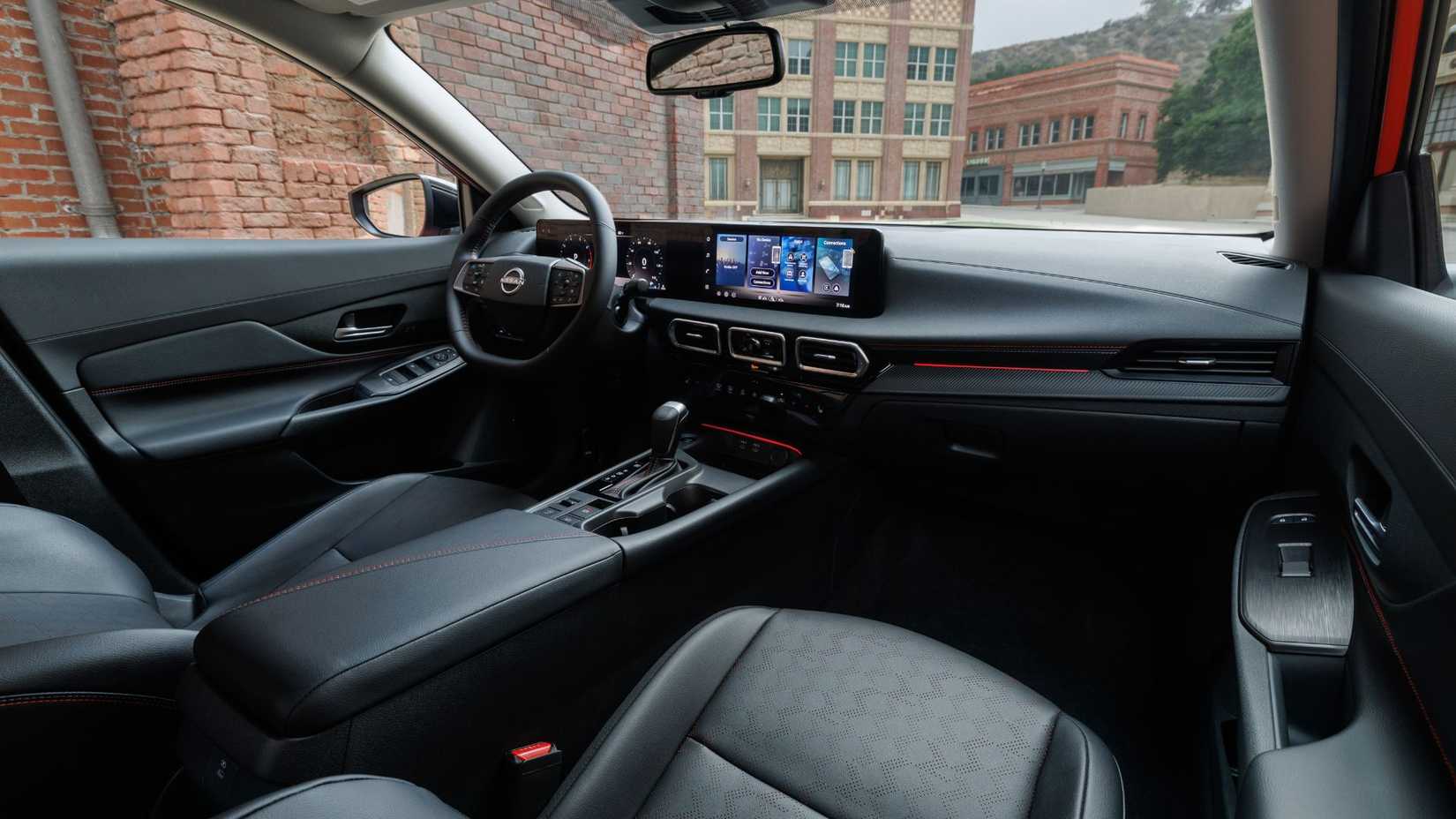 Shot inside the cabin of a 2026 Nissan Sentra.