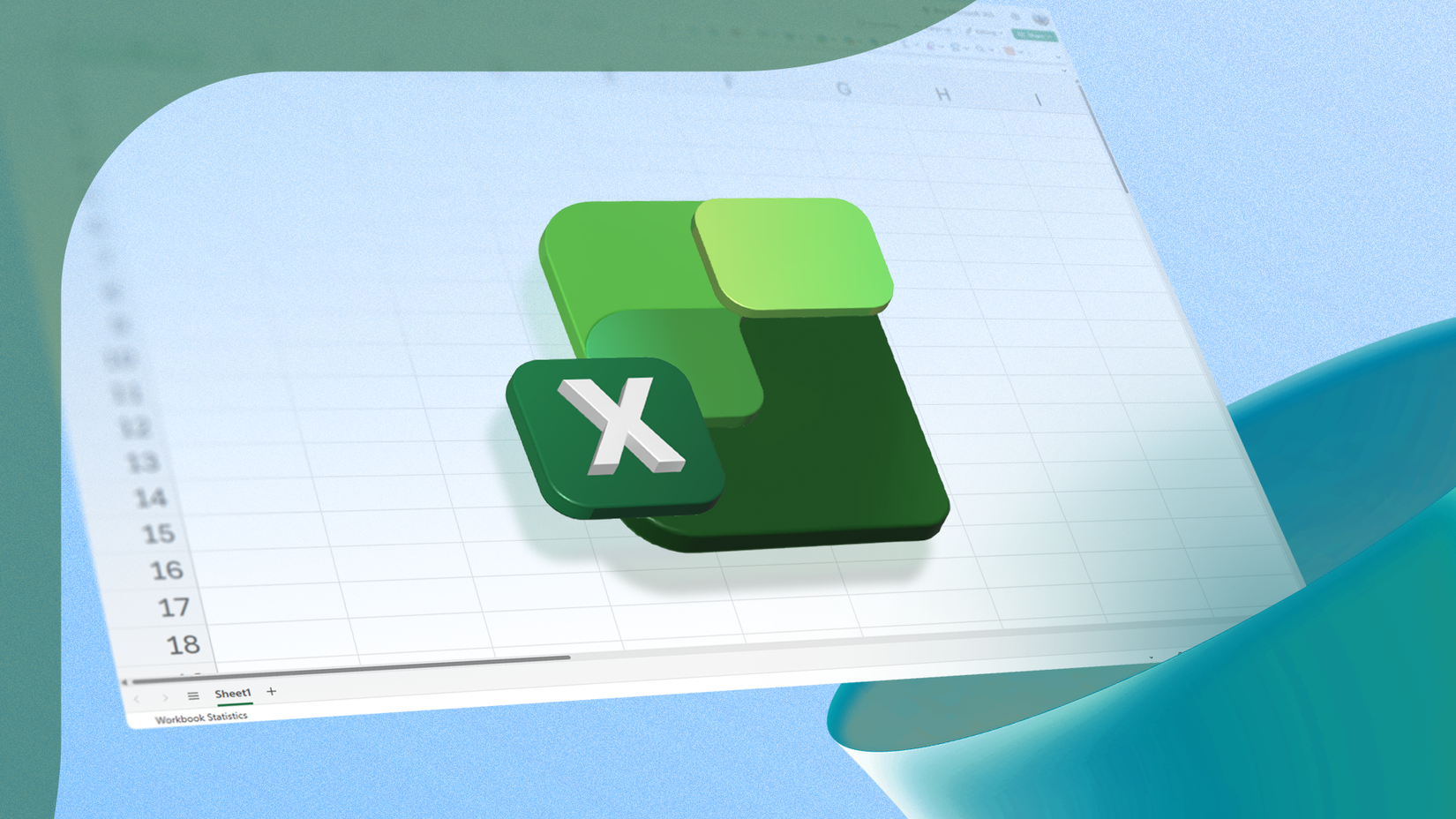 3D illustration of the Microsoft Excel logo in front of an empty spreadsheet.