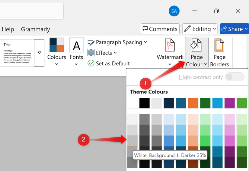 Alterando a cor da página no Microsoft Word.