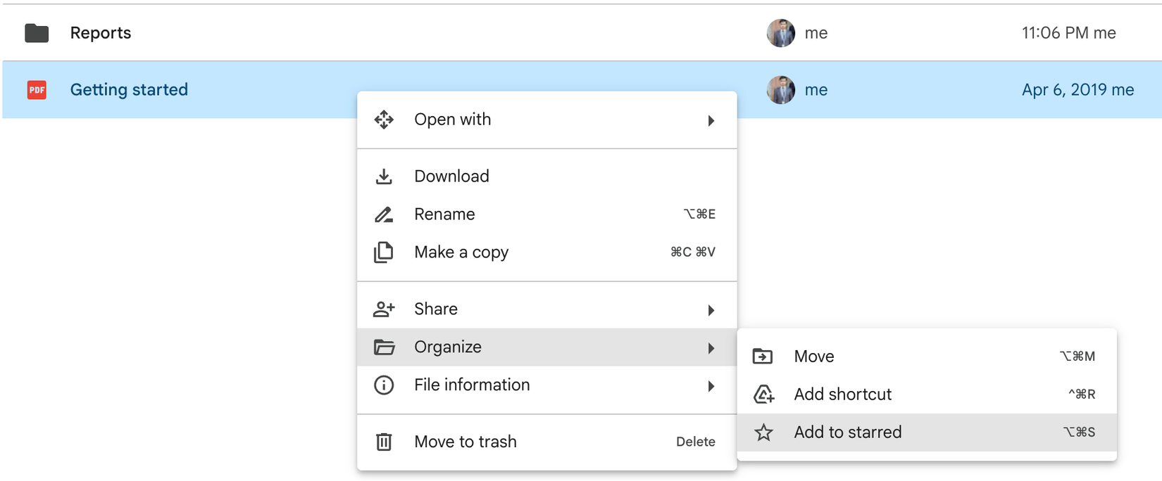 Marcar com estrela um arquivo importante para acesso rápido.