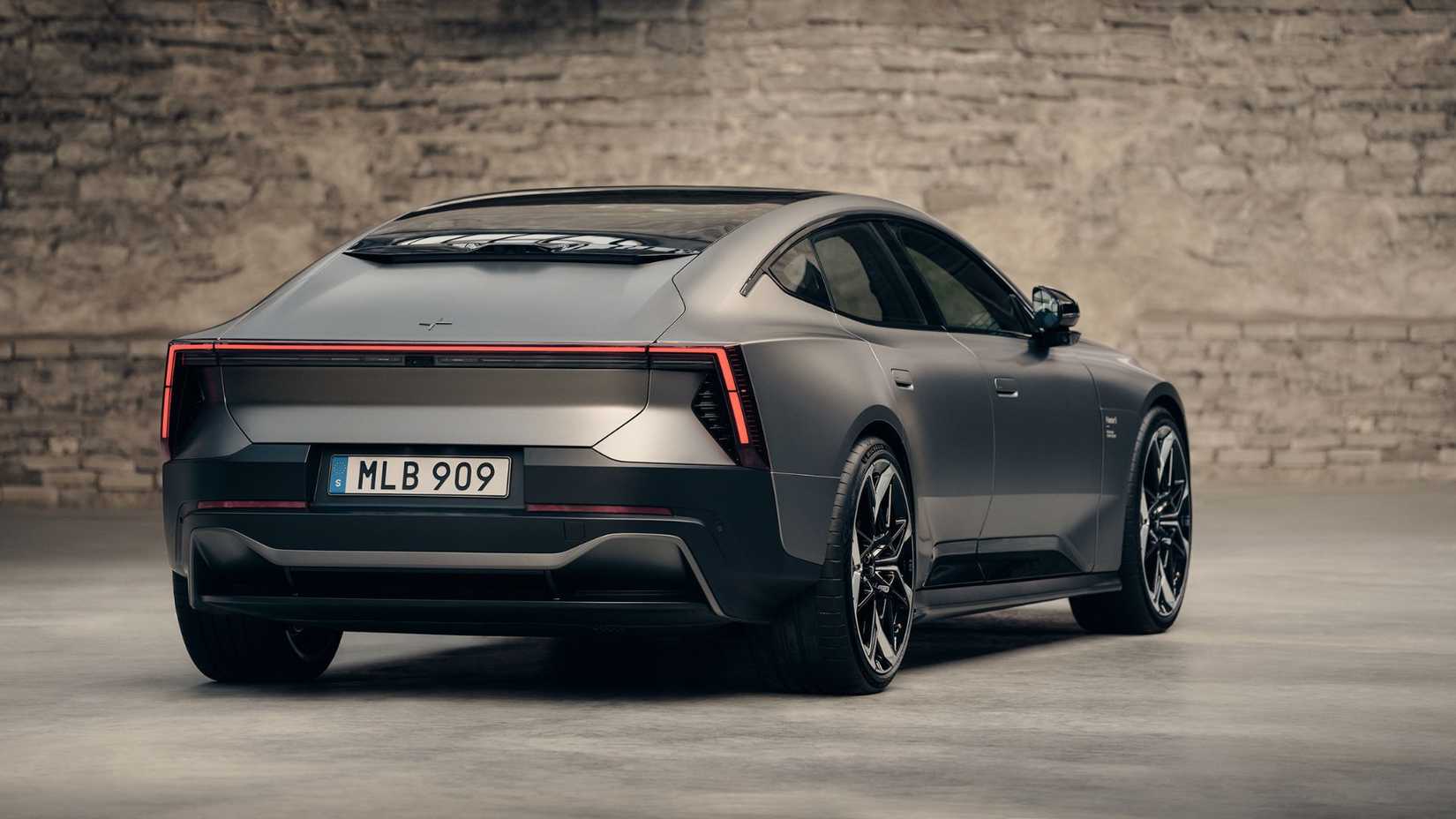 Static rear 3/4 shot of a Polestar 5.