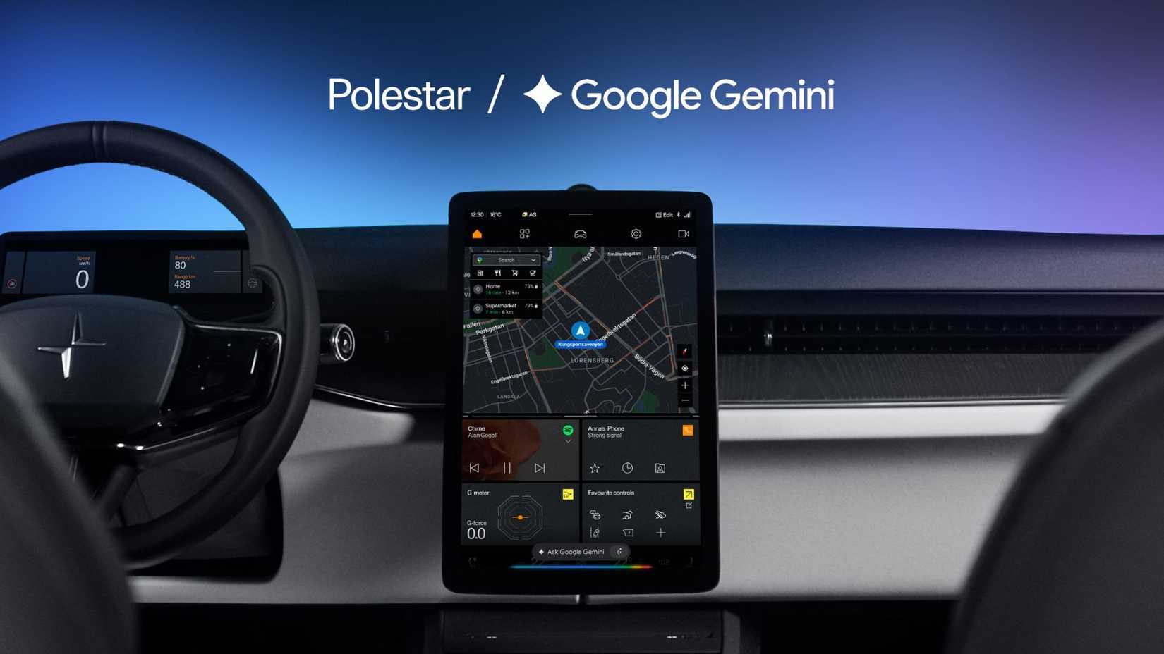 Shot of Google Gemini in a Polestar EV.