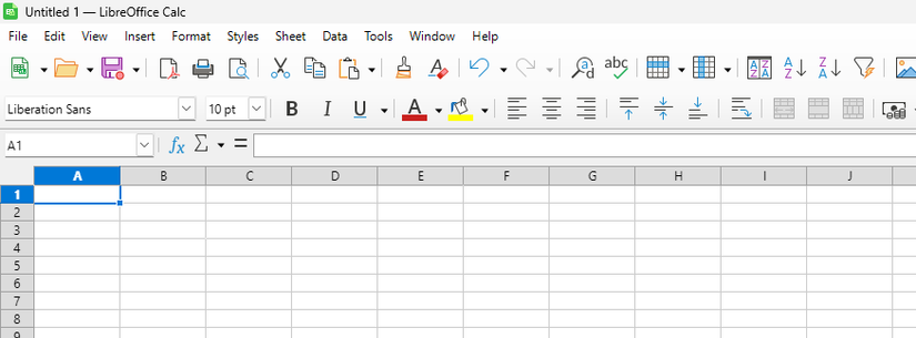 A blank spreadsheet in LibreOffice Calc.