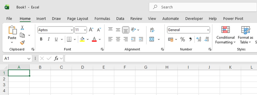 A blank spreadsheet in Microsoft Excel.