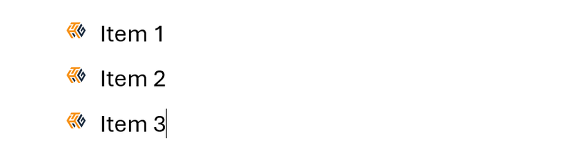 A bullet pointed list in Microsoft Word, with HTG logos used as the bullets.