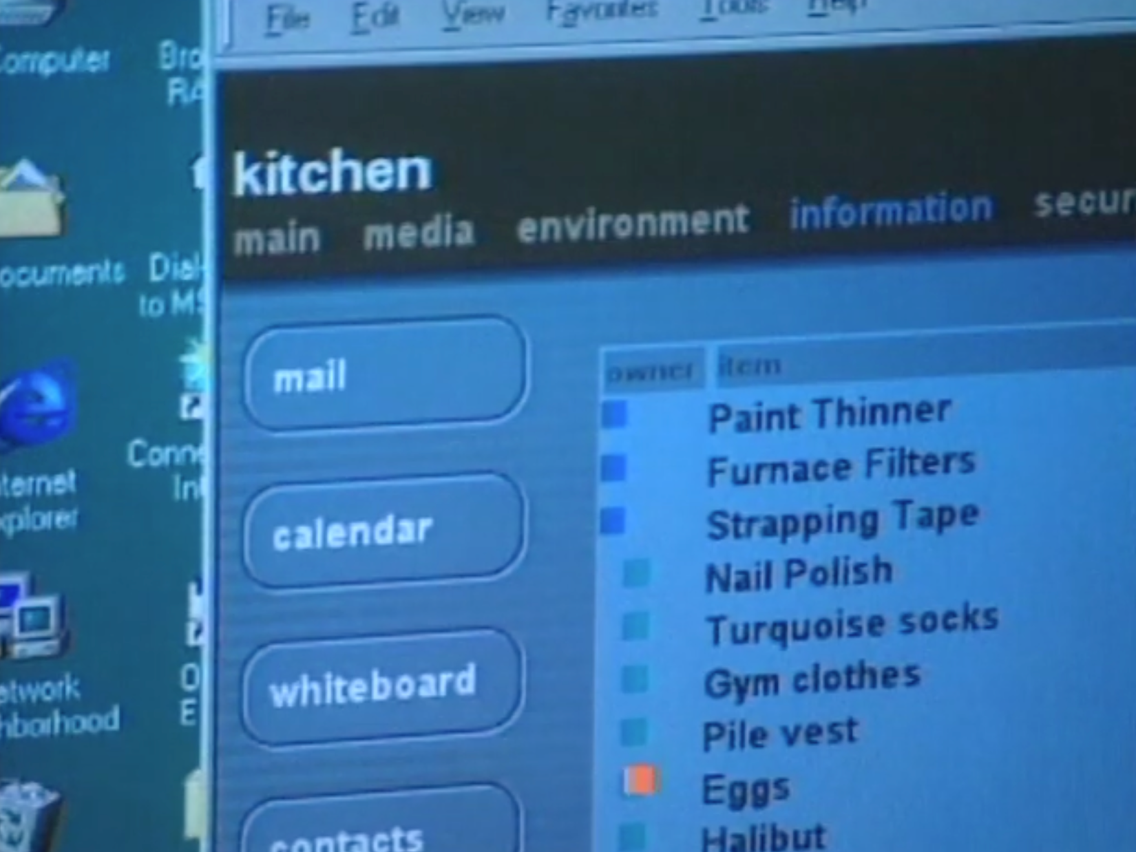 Uma lista de compras conectada em um PC com Windows 98.