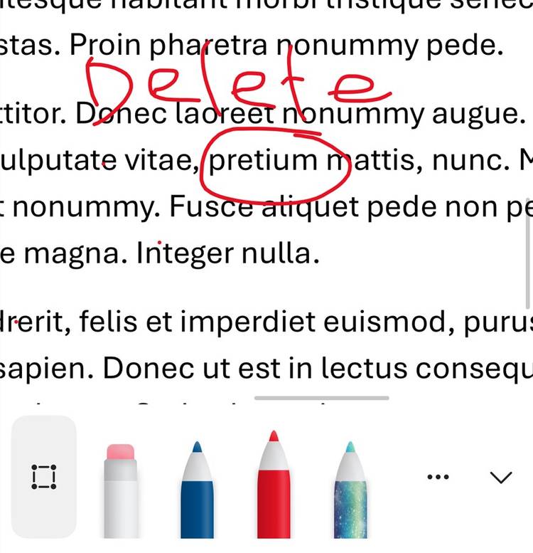 A hand-drawn annotation in the iOS Microsoft Word app.