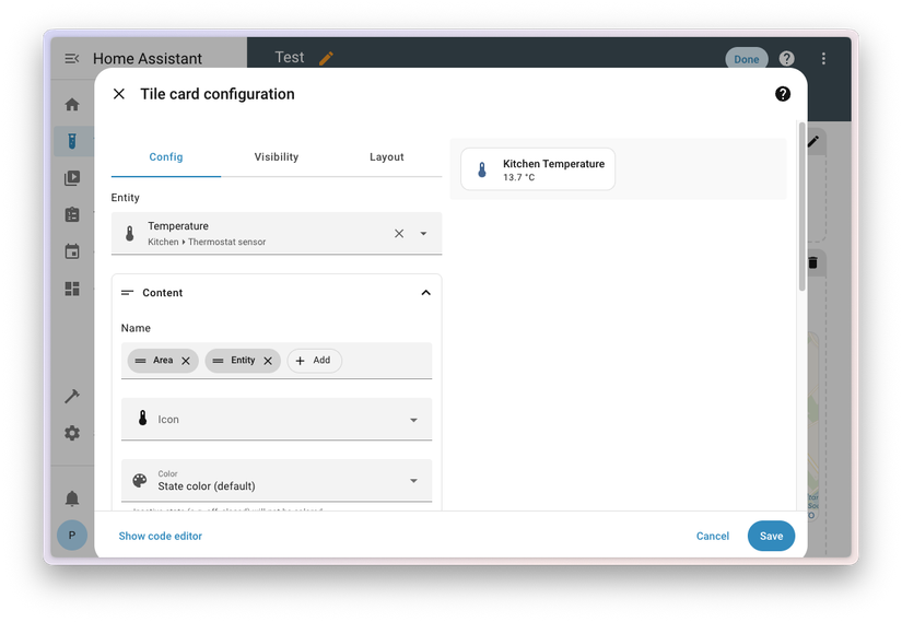 A Home Assistant menu showing you the temperature you can set for areas.
