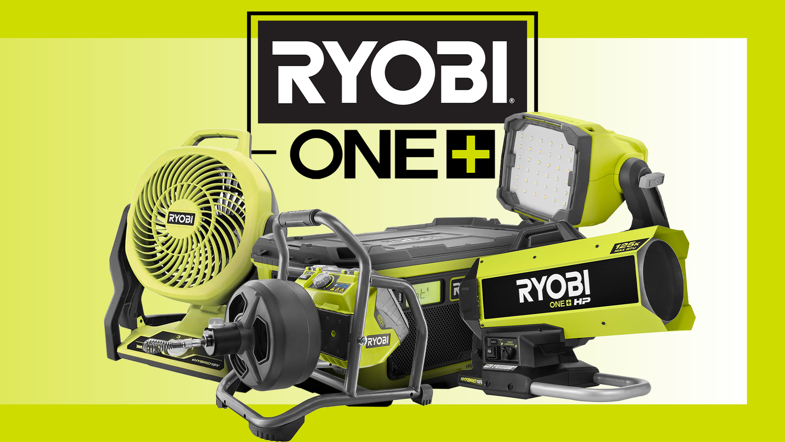 Ryobiのハイブリッド電動工具が並べられた様子