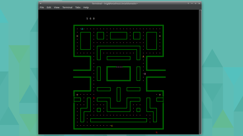 A Linux terminal with the myman game running.