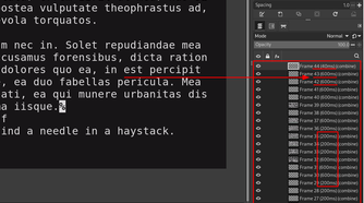 A snippet of the layers pane in Gimp shows that an optimised gif has 44 frames, with each frame delay varying between 40ms, 200ms, and 600ms.