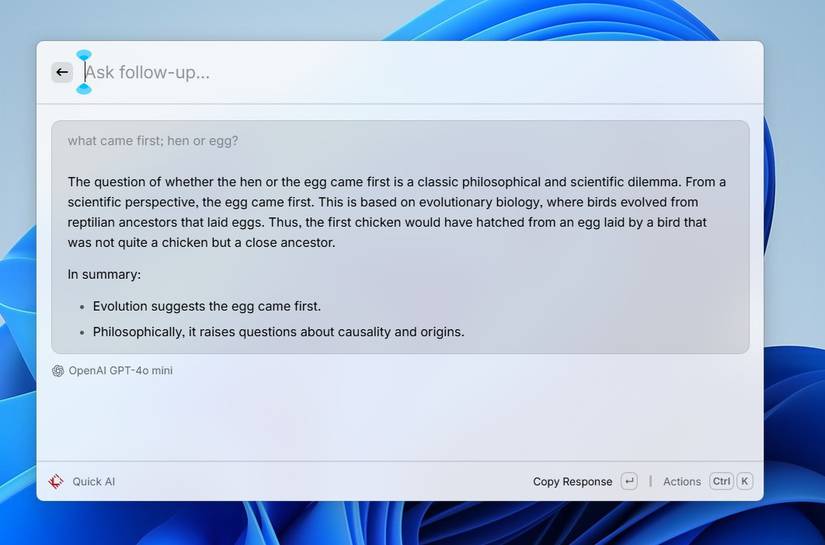 AI responce in Raycast.