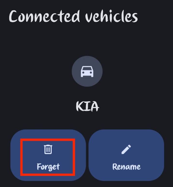 Android Auto connectivity options to forget your car.