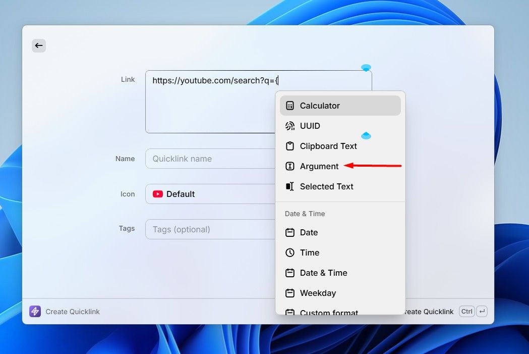 Argument option in Raycast.-1