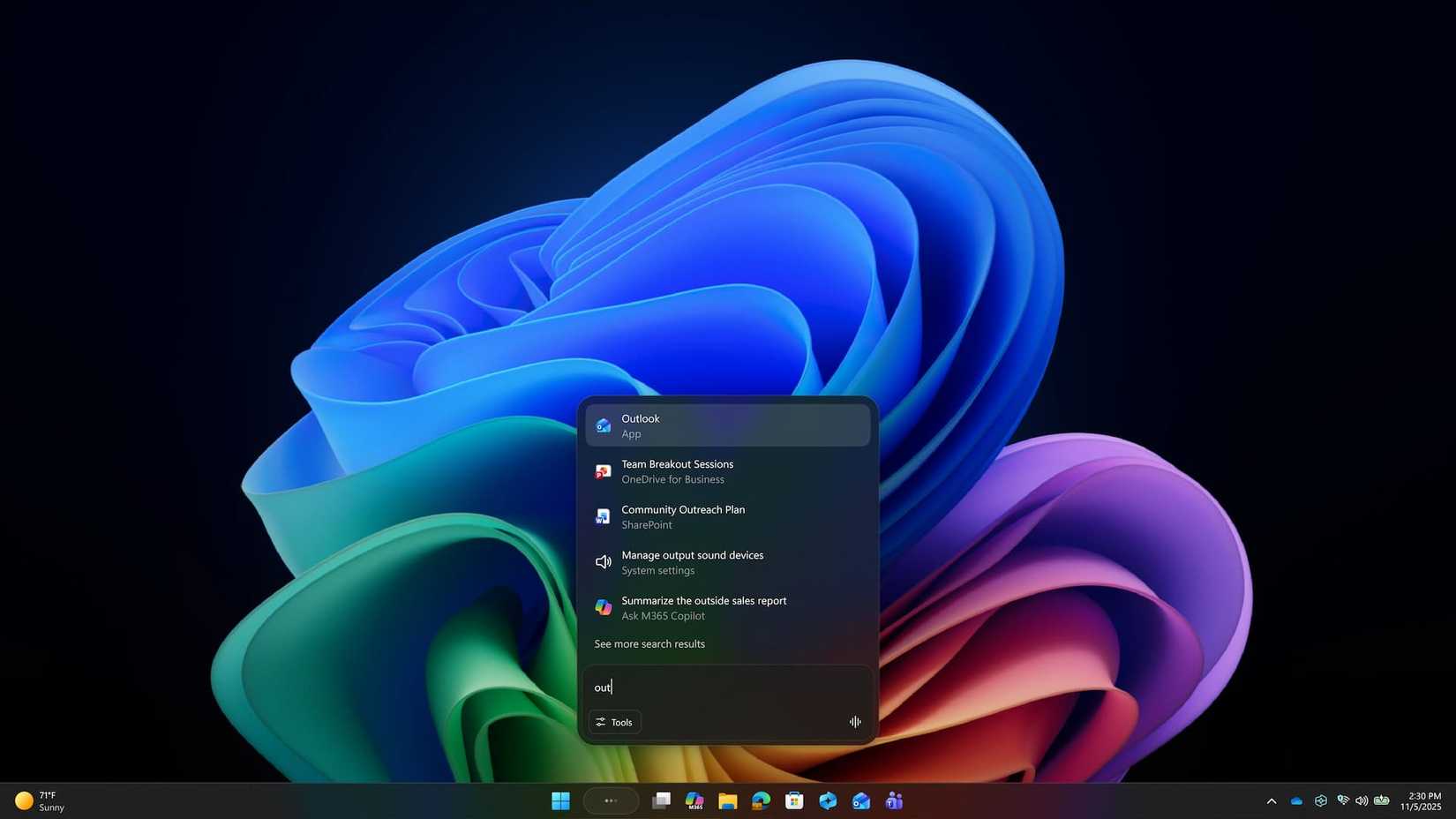 Ask Copilot being used in the taskbar in Windows 11