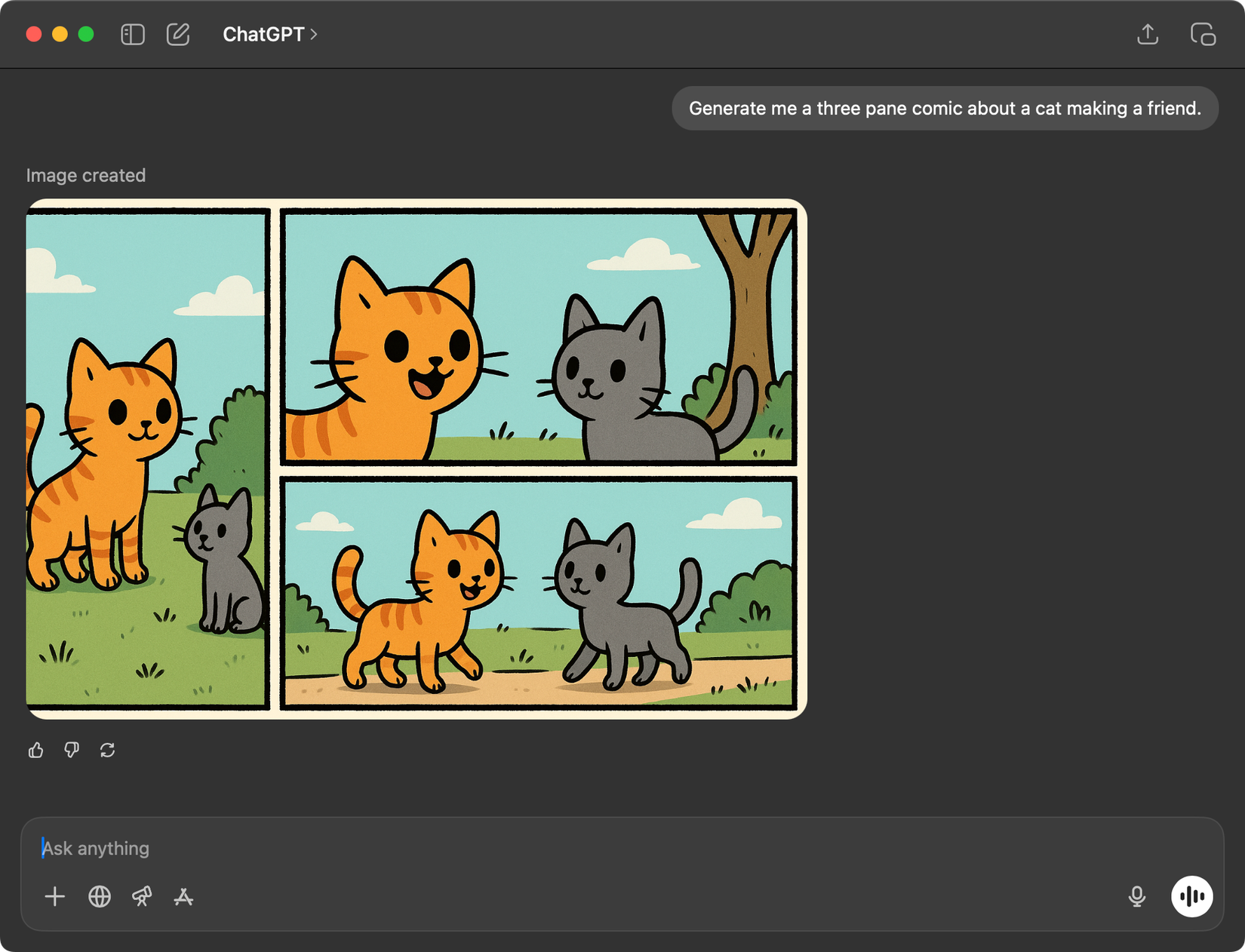ChatGPT making a bad comic in the Mac app.