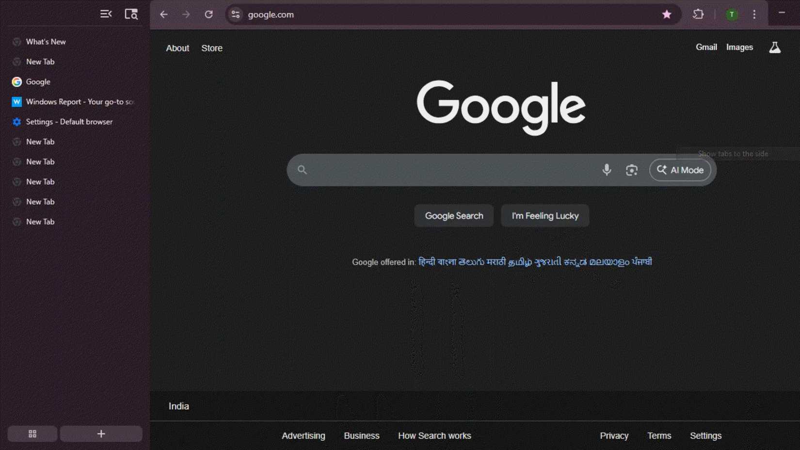 Layout de guias verticais do Chrome na versão Canary mais recente. 
