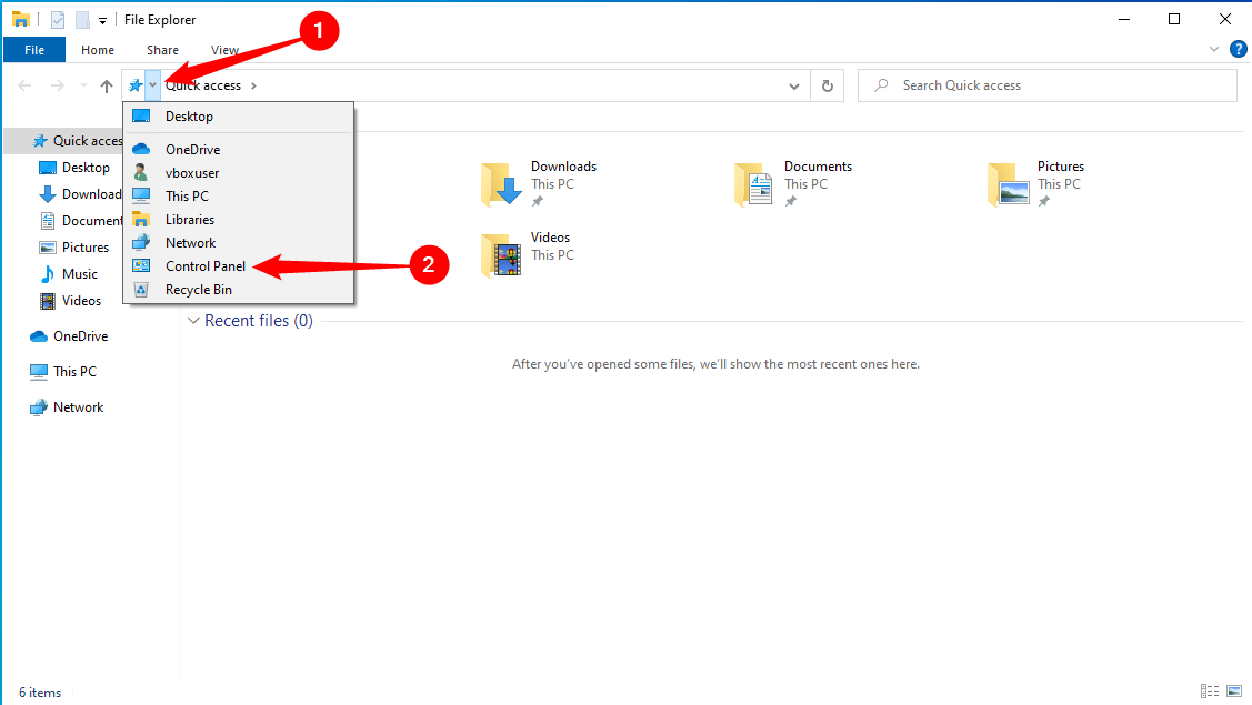 Clique na pequena seta e selecione Painel de controle.