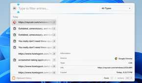 Clipboard manager window in Raycast.