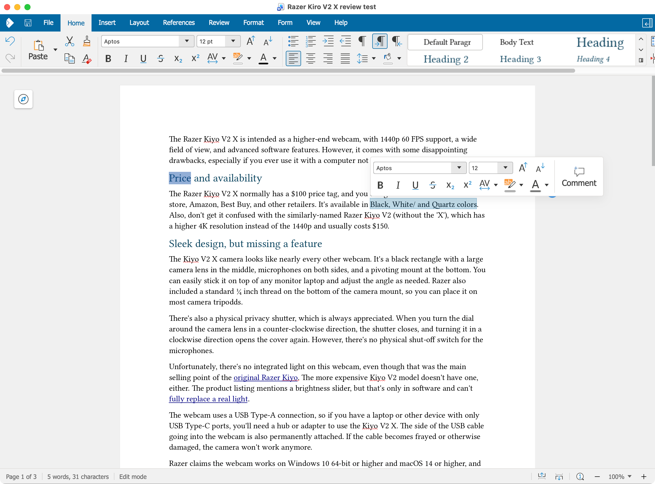 Collabora Office text editor