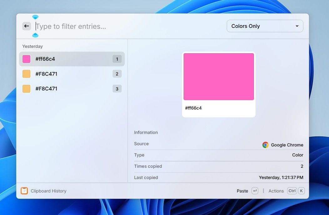 Colors only filter type in Raycast.