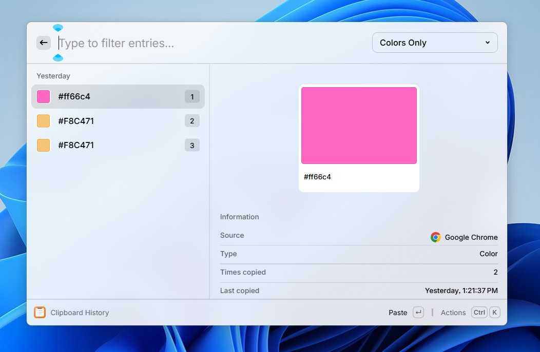 Colors only filter type in Raycast.
