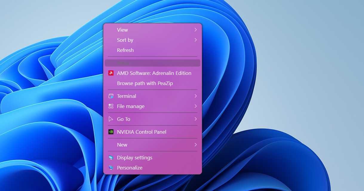Context menu in pink color.