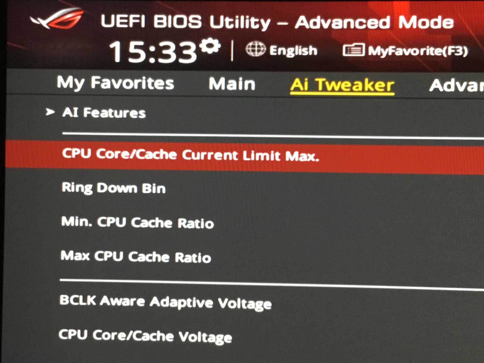 A CPU Current limit setting in a BIOS.