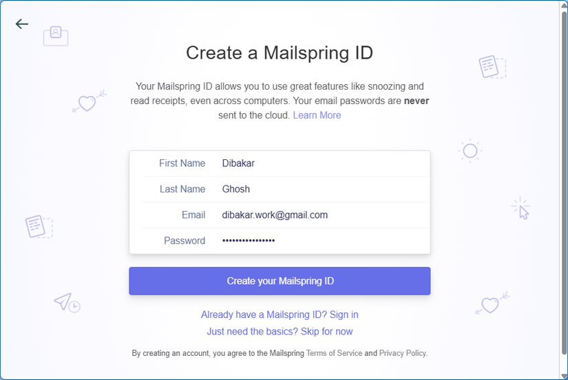 Creating a new Mailspring ID.