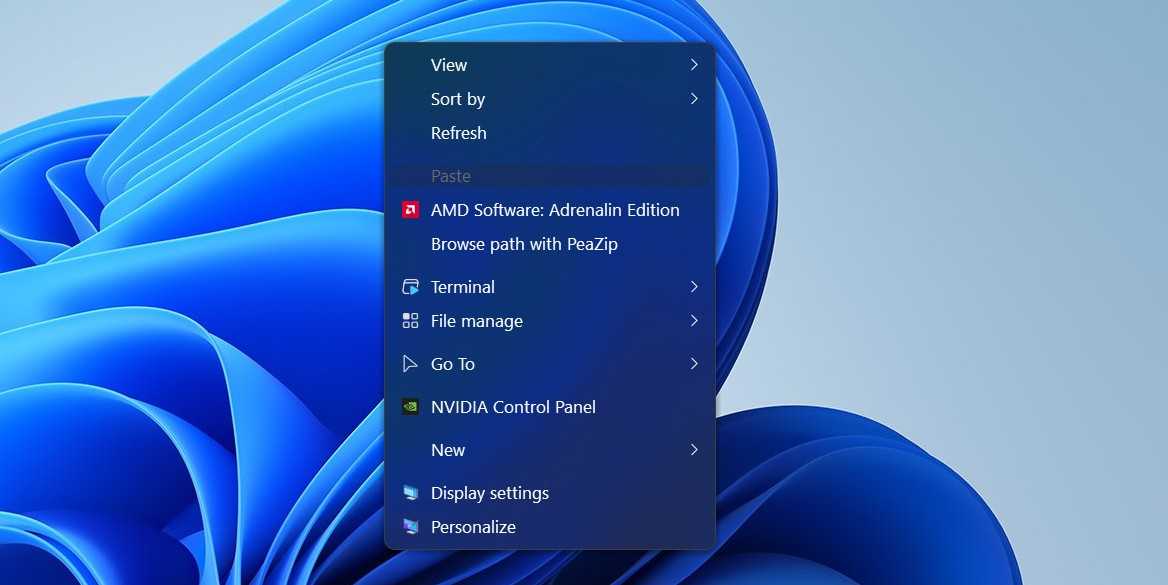 Dark theme context menu.