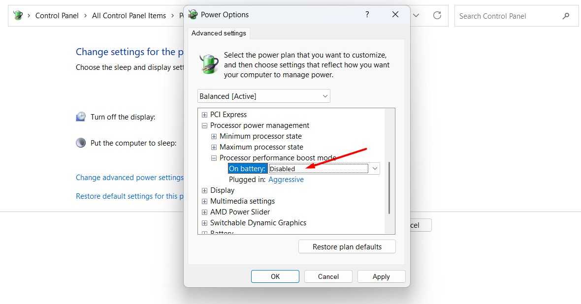 Disabled option in the Control panel.