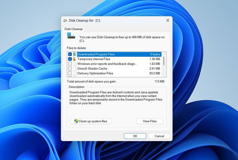 Окно утилиты Очистка диска в Windows 11.
