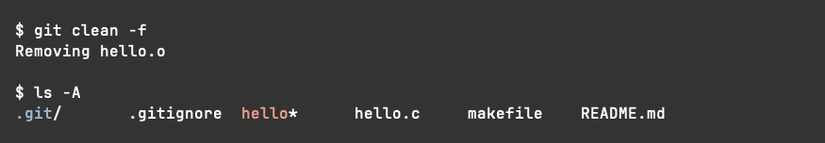 Um exemplo de execução do comando git clean mostra que ele remove um único arquivo não rastreado.