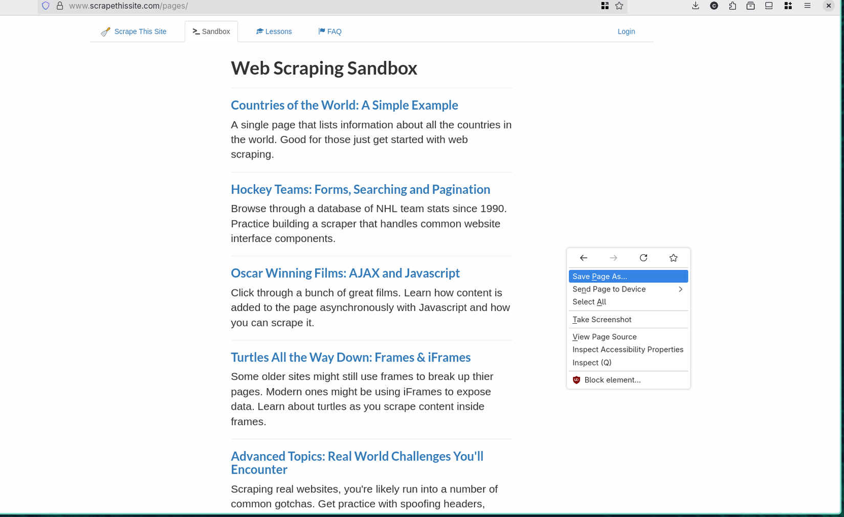Saving a webpage using the browser menu.