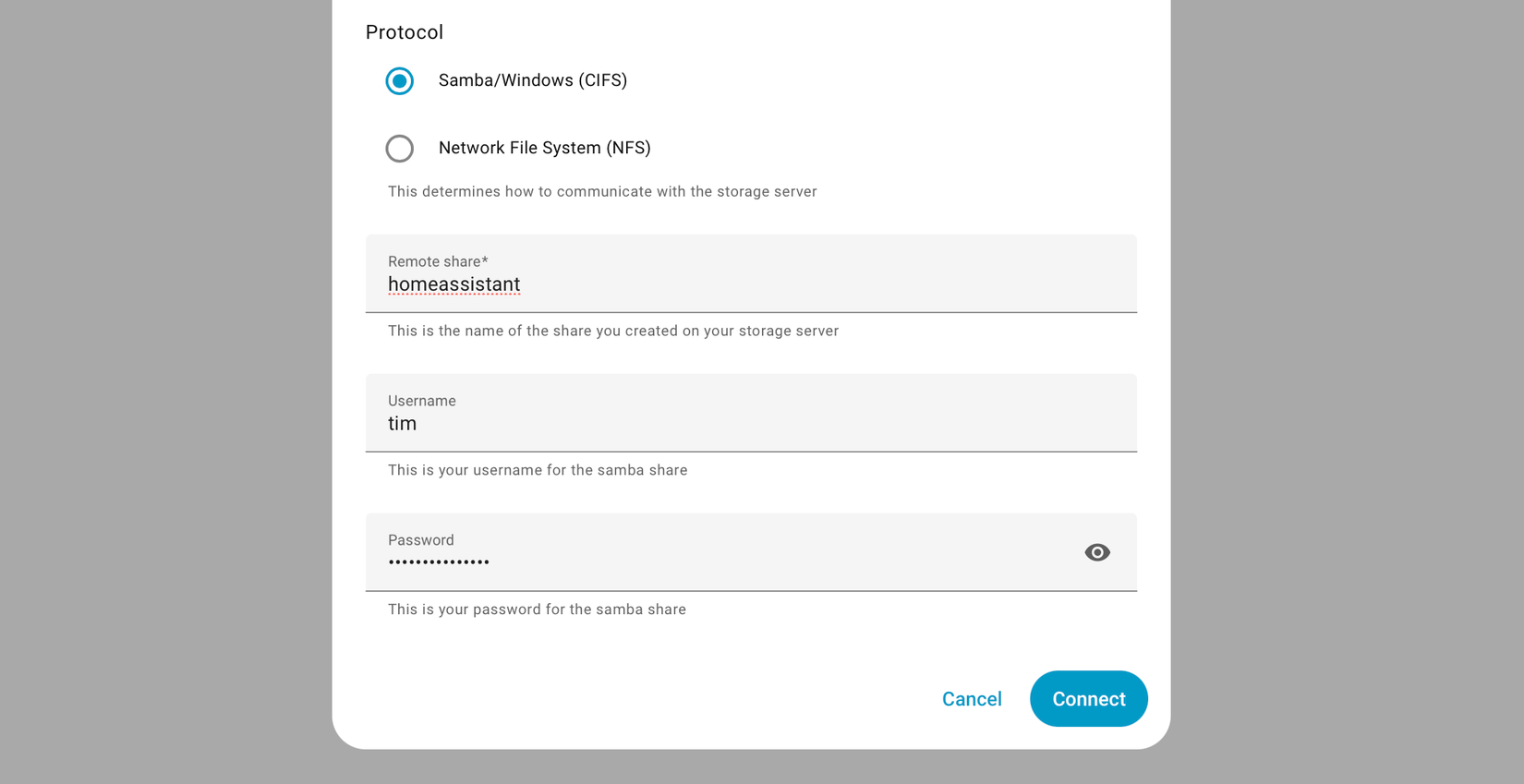 Home Assistant backup via SMB share.